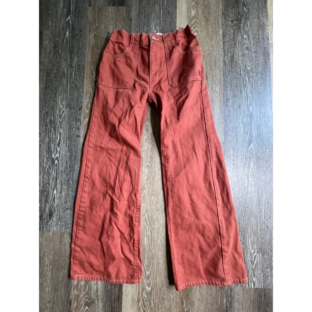 Old Navy Baggy Wide Leg Pants Girls XL 12 Rust Orange High Rise Built-In Tough